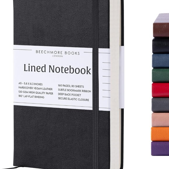 Lined Journal Notebook, 5.8 x 8.3 inch, A5 160 Lined Pages, Hardcover Leather - Picture 1 of 6